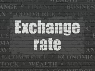 Banking concept: Painted white text Exchange Rate on Black Brick wall background with  Tag Cloud