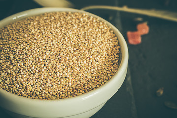 Bowl filled with Quinoa cereals. Perfect dish for vegetarians.Quinoa seeds