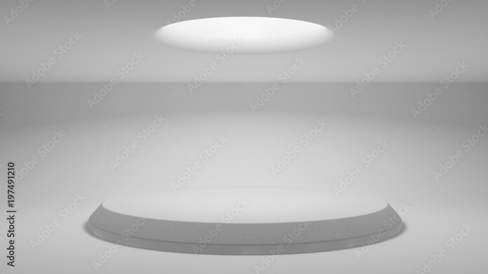 Poster a stand for demonstrating your design. a round pedestal-platform illuminated by a diffuse top light.