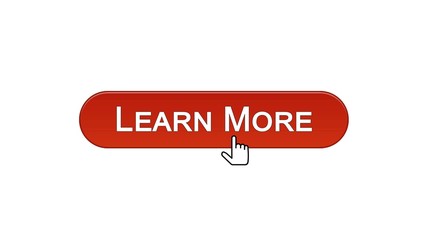 Learn more web interface button clicked with mouse cursor, wine red, webinar