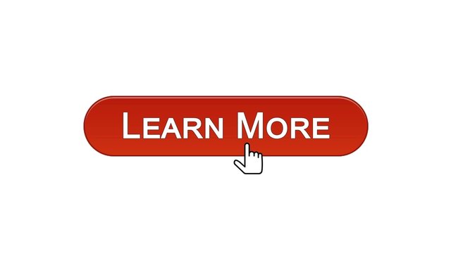 Learn more web interface button clicked with mouse cursor, wine red, webinar
