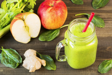 smoothie, fresh green fruit cocktail in glass