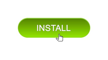 Install web interface button clicked with mouse cursor, green color, application