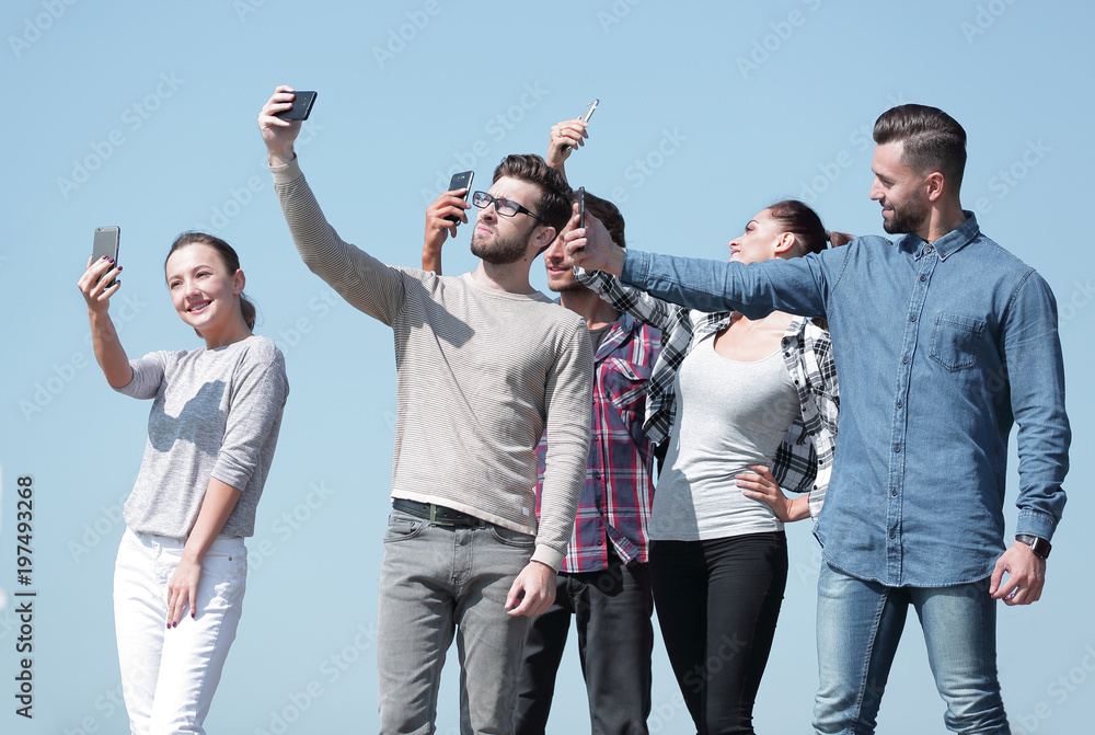 Poster closeup.good friends doing a selfie.