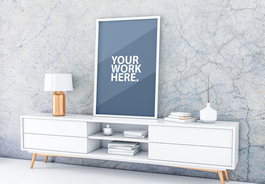 White Framed Canvas Mockup with Contemporary Furniture