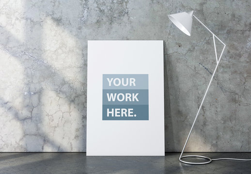 Canvas Mockup with White Floor Lamp and Marbled Interior