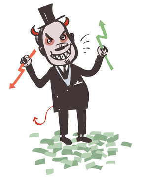 Crazy Banker. Satanic Laughter. Vector Illustration