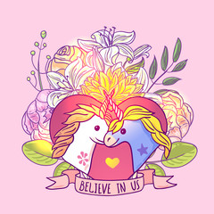 Beautiful hand drawn vector illustration unicorn.