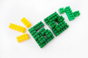 Numbers from colored cubes on a white background, discounts