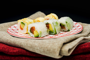 Japanese food Sushi Roll Maki of Salmon and avocado