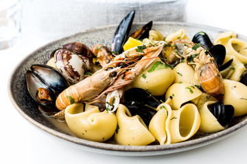 closeup mix seafood soup pot