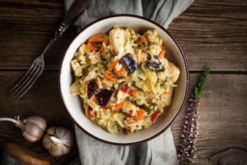 Risotto with chicken and vegetables.