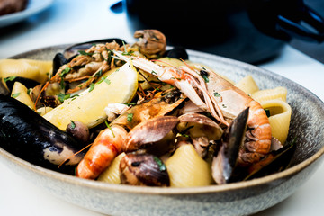 closeup mix seafood soup pot