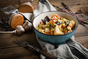 Risotto with chicken and vegetables.