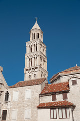 Fototapeta na wymiar Bell of Diocletian's Palace. Cathedral of Saint Domnius public landmark over blue sky, Split, Croatia.
