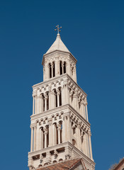 Bell of Diocletian's Palace. Cathedral of Saint Domnius public  landmark over blue sky, Split, Croatia.