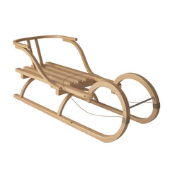 Wooden sleigh - 3d illustration isolated on white background