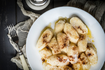Lazy dumplings with cinnamon and sugar.