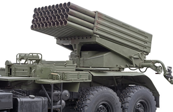 Russian multiple rocket launcher mounted on soviet military truc