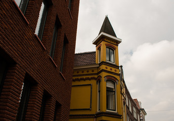 Haarlem City Streets Center Ancient Old Buildings Netherlands Architecture Tower Sky Clouds