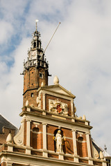 Fototapeta na wymiar Haarlem City Streets Center Ancient Old Buildings Church Gates Netherlands