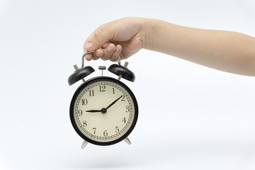 concept, the girl held the bell clock