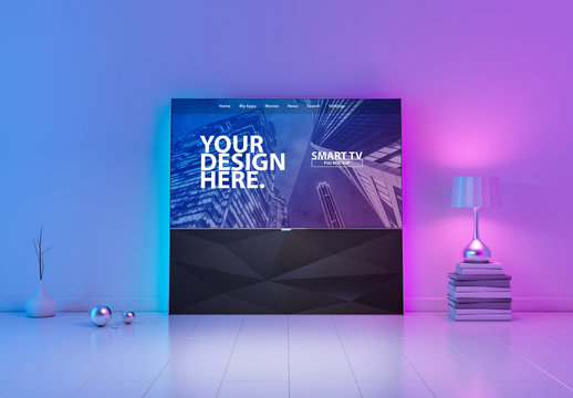 Smart TV Mockup With Purple And Blue Lighting Elements