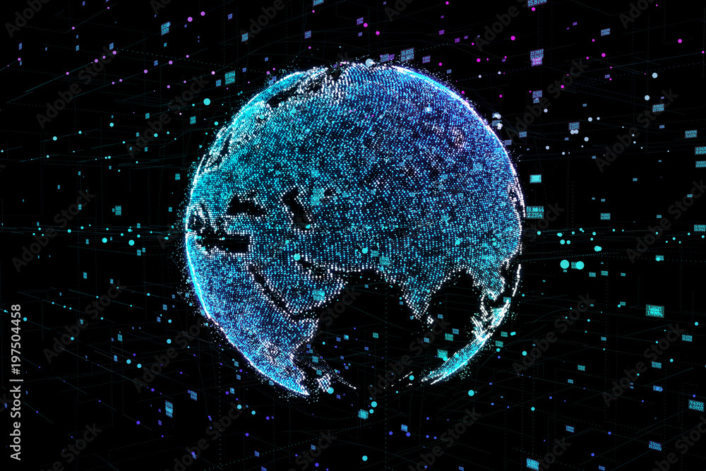Aufkleber communication of people in a social network without boundaries. connection lines around earth globe.