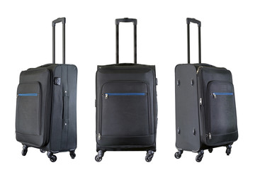 Group of black suitcases isolated on white background.