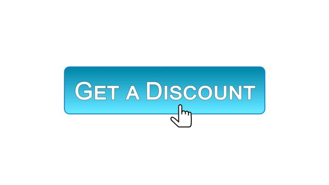 Get a discount web interface button clicked with mouse cursor, blue color