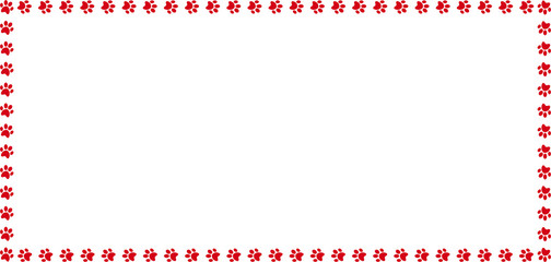 Rectangle border made of red animal paw prints on white © Ekaterina