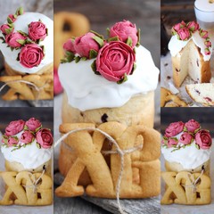 Easter cake with raisins and cream roses  