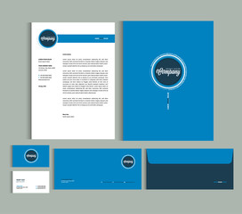 Business identity design templates. Stationery set -  Letterhead A4 template, name card (3,5 x 2), envelope (8.66 x 4.33), presentation folder(9 x 12). Vector illustration. - 197505410