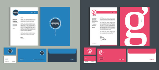Set of Business identity design templates. Stationery set -  Letterhead A4 template, name card (3,5 x 2), envelope (8.66 x 4.33), presentation folder(9 x 12). Vector illustration. - 197505413