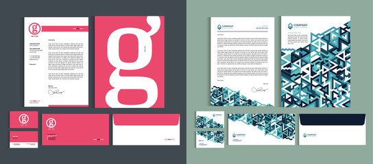 Set of Business identity design templates. Stationery set -  Letterhead A4 template, name card (3,5 x 2), envelope (8.66 x 4.33), presentation folder(9 x 12). Vector illustration. - 197505418