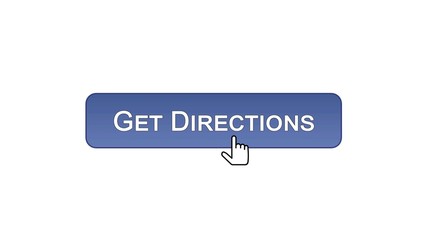 Get directions web interface button clicked with mouse cursor, violet color