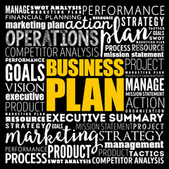 Business plan word cloud collage, business concept background