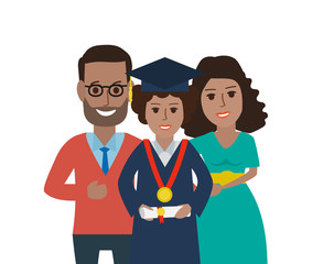 african american graduate girl with parents