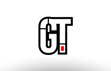 red and black alphabet letter gt g t logo combination icon design