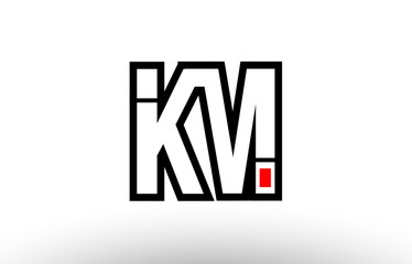 red and black alphabet letter km k m logo combination icon design