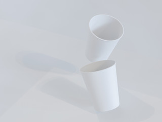 3d model of paper cups on the plane under natural light. White background. 3d renderer.