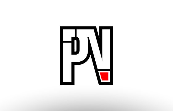 red and black alphabet letter pn p n logo combination icon design