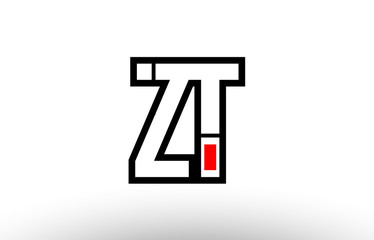 red and black alphabet letter zt z t logo combination icon design