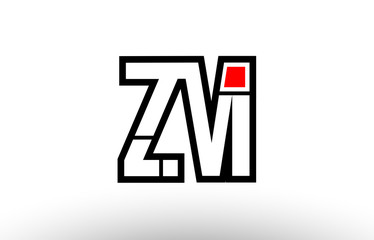 red and black alphabet letter zm z m logo combination icon design