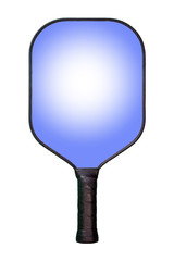 Blue Pickleball Paddle Blue Pickleball paddle with white spotlight and black handle and edging.
