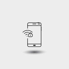 A blocked Wi-Fi icon with a screen and lock icons on the phone. Vector illustration on a white background