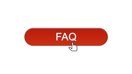 FAQ web interface button clicked with mouse cursor, wine red, online support