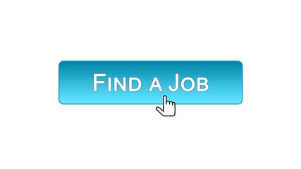 Find a job web interface button clicked with mouse cursor, blue color, design