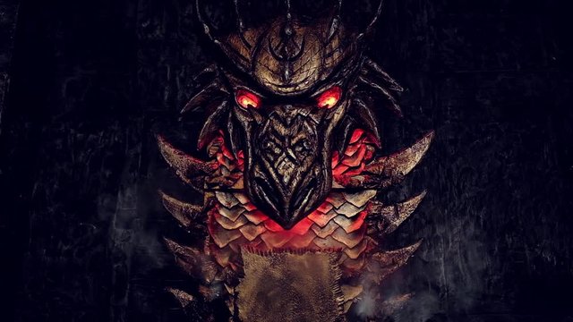 Dragon made of metal in dark room