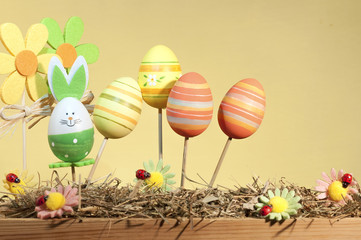 Decorative easter decorations on a stick, Happy Easter